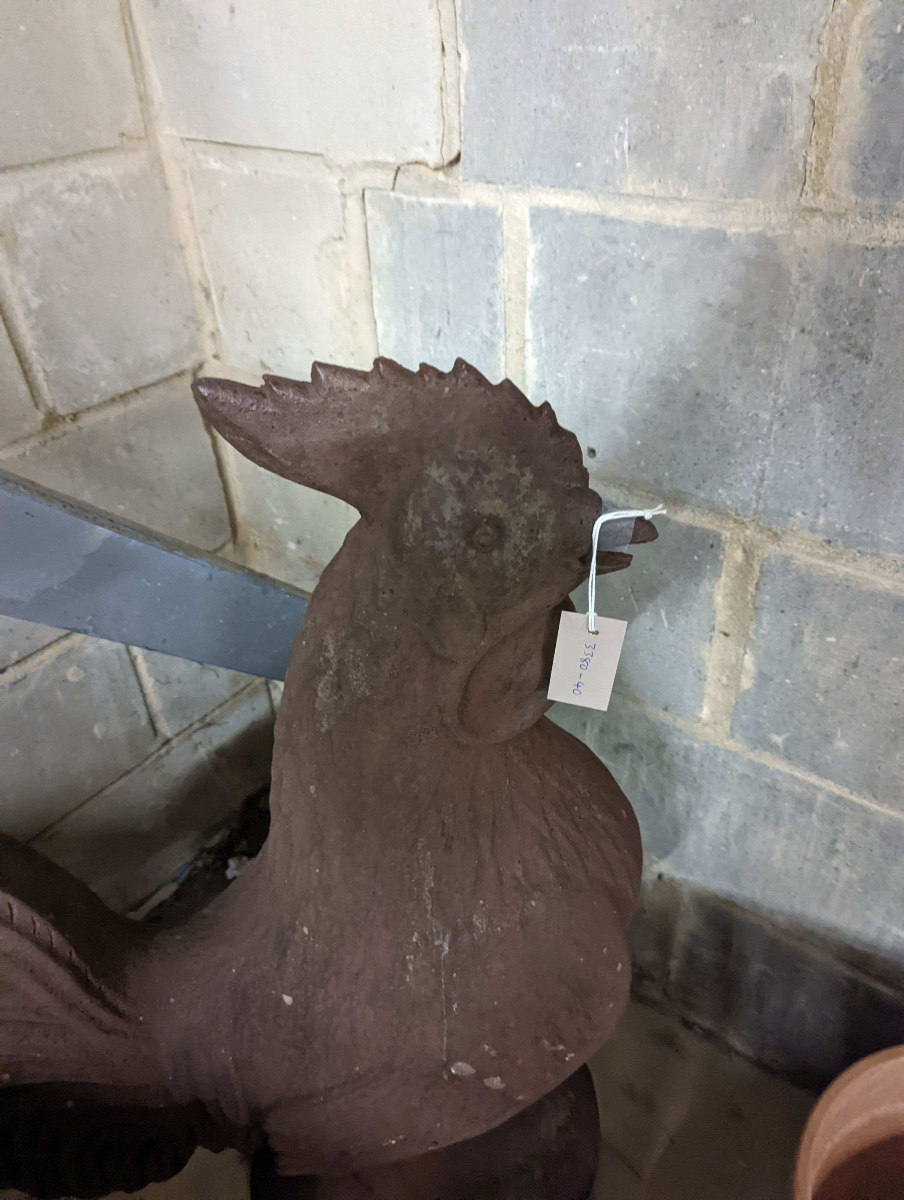 A large cast iron cockerel garden ornament, height 90cm